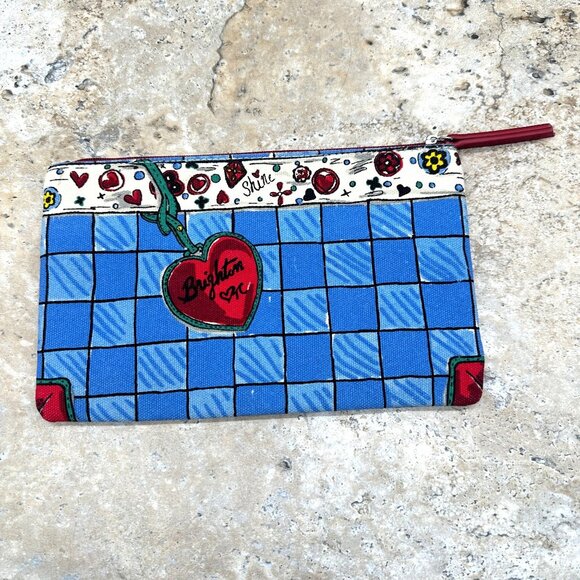 Brighton Womens Canvas Cosmetic Bag Zip Heart Bow Blue - Picture 2 of 8